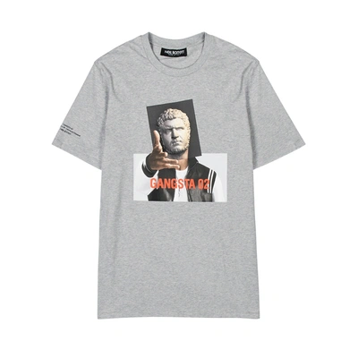 Shop Neil Barrett Gangsta Printed Stretch-cotton T-shirt In Grey