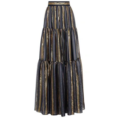 Shop Peter Pilotto Striped Silk-blend Maxi Skirt In Gold