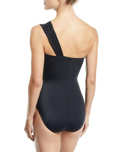 Shop Magicsuit Goddess Ruched Wrap-front One-piece Swimsuit In Black