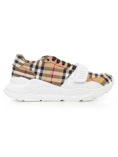 Shop Burberry Regis Checked Activ Sneakers In Antique Yellow