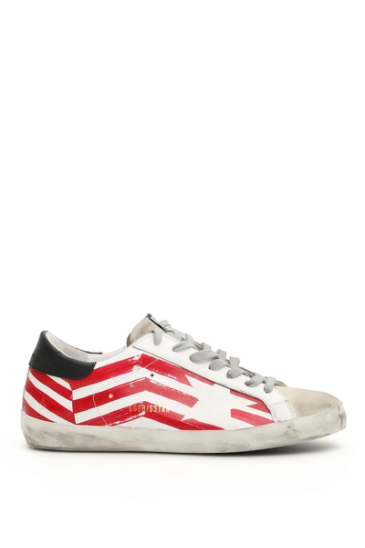 Shop Golden Goose Superstar Flag Sneakers In White Red (white)