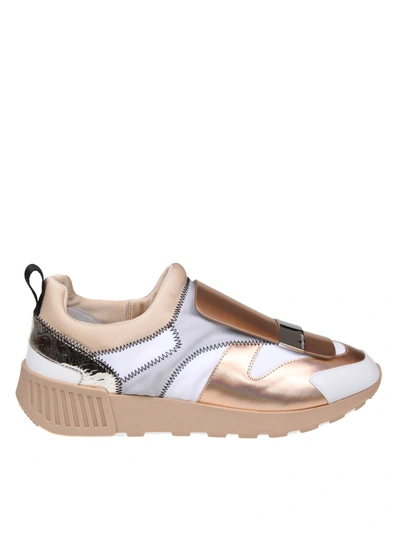 Shop Sergio Rossi Sneakers Sr1 Leather And Fabric Color Copper And White In Multicolor