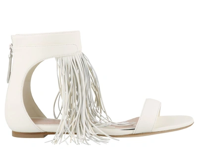 Shop Alexander Mcqueen Fringed Sandals In Ivory/silver