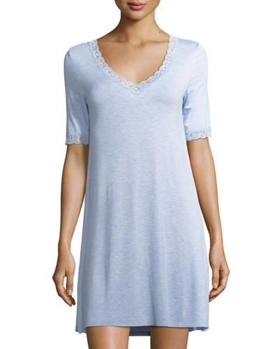 Shop Natori Feathers Lace-trim Sleepshirt In Light Blue