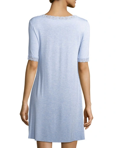 Shop Natori Feathers Lace-trim Sleepshirt In Light Blue