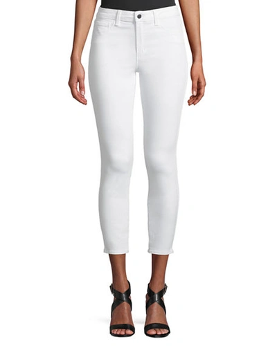 L Agence Nadia Cropped Striped High-rise Slim-leg Jeans In Blanc