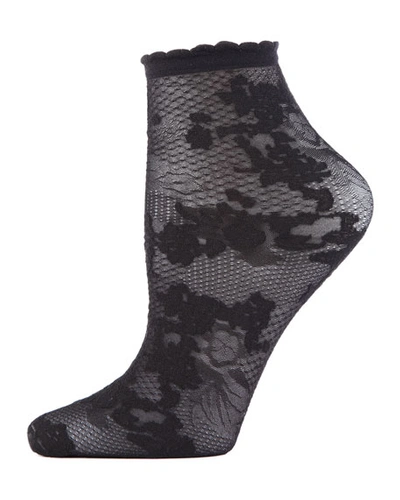 Shop Natori Floral Lace Ankle Socks In Black
