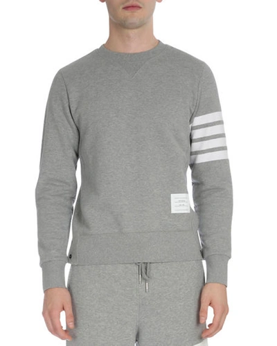 Thom Browne Men's Classic Crewneck Sweatshirt With Striped Sleeve In Light Grey