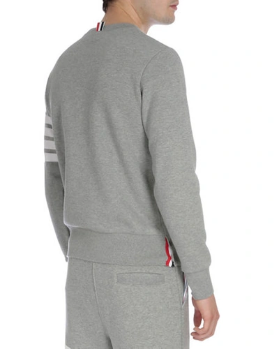 Thom Browne Men's Classic Crewneck Sweatshirt With Striped Sleeve In Light Grey