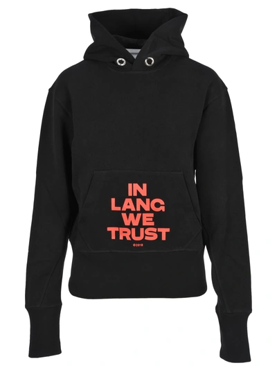 Shop Helmut Lang Hooded Fleece Lang We Trust In Black