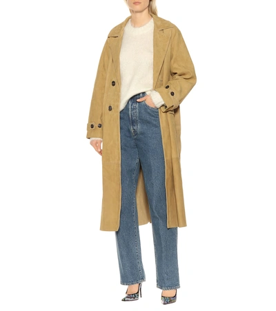 Shop Golden Goose Belted Suede Coat In Green