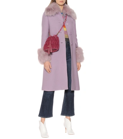 Shop Miu Miu Fur-trimmed Wool And Angora Coat In Purple