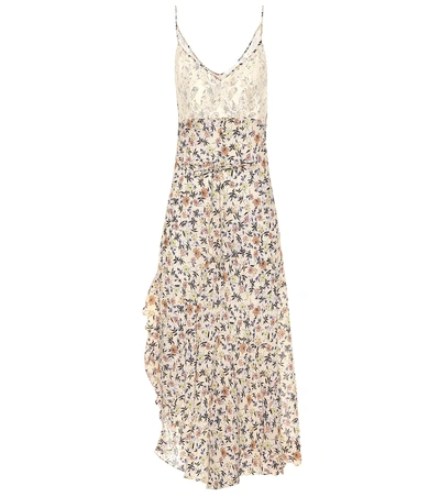 Shop Chloé Lace-trimmed Crêpe Dress In Multicoloured