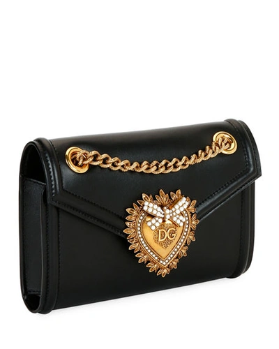 Shop Dolce & Gabbana Devotion Mini Leather Crossbody Bag In Black