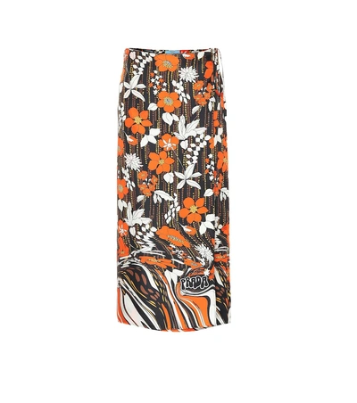Shop Prada Floral Silk Wrap Skirt In Orange
