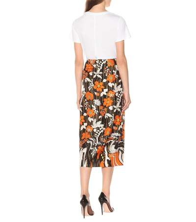 Shop Prada Floral Silk Wrap Skirt In Orange