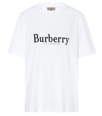 Shop Burberry Embroidered Cotton T-shirt In White