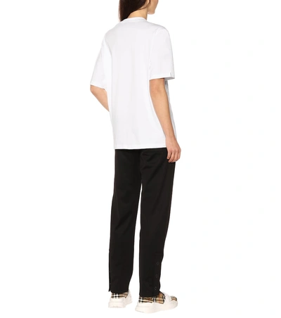 Shop Burberry Embroidered Cotton T-shirt In White