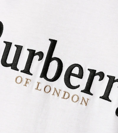 Shop Burberry Embroidered Cotton T-shirt In White