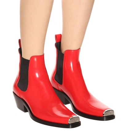 Shop Calvin Klein 205w39nyc Western Claire Leather Ankle Boots In Red
