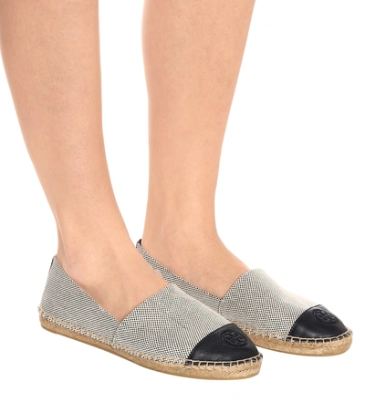 Shop Tory Burch Leather-trimmed Espadrilles In Blue