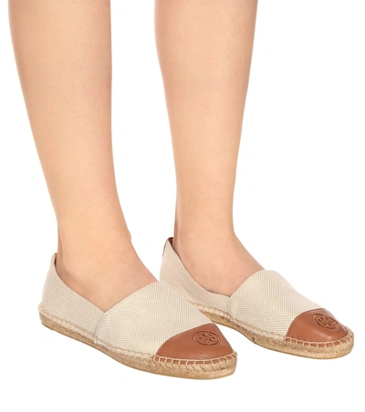 Shop Tory Burch Leather-trimmed Espadrilles In Brown