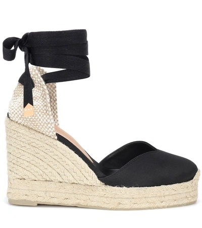 Shop Castaã±er Chiara Satin Wedge Espadrilles In Black