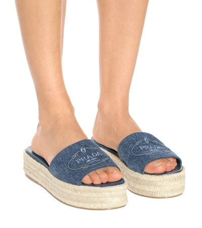 Shop Prada Espadrille Slides In Blue