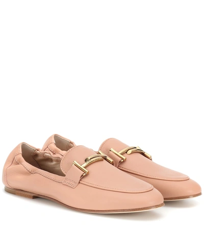 Shop Tod's Double T Leather Loafers In Pink