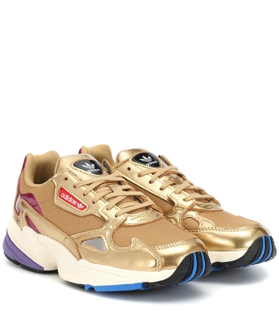 Shop Adidas Originals Falcon Leather-trimmed Sneakers In Gold