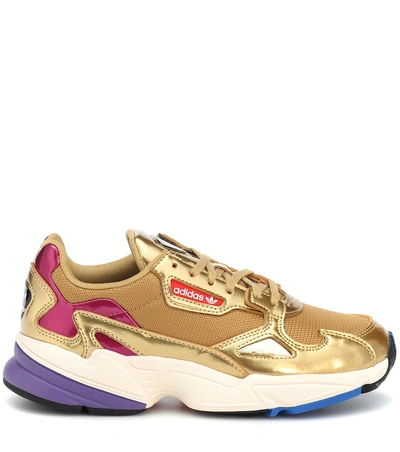 Shop Adidas Originals Falcon Leather-trimmed Sneakers In Gold