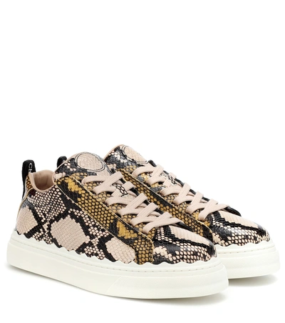 Shop Chloé Lauren Embossed Leather Sneakers In Neutrals