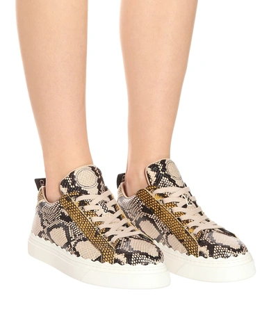 Shop Chloé Lauren Embossed Leather Sneakers In Neutrals