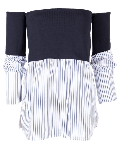 Shop Victoria Victoria Beckham Off Shoulder Shirt In Wht-nvy