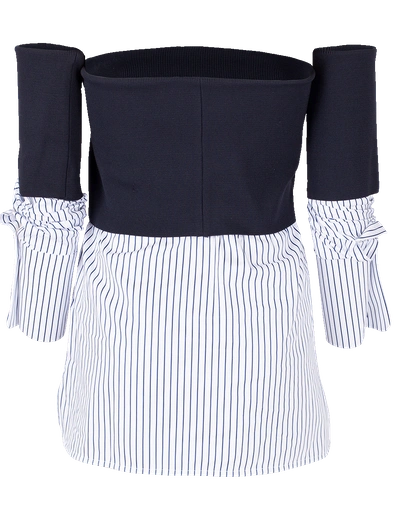 Shop Victoria Victoria Beckham Off Shoulder Shirt In Wht-nvy