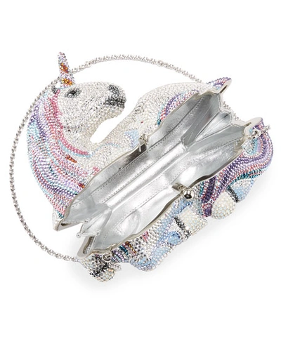 Shop Judith Leiber Unicorn Crystal Clutch Bag In Silver Rhine