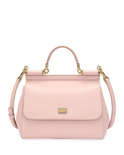 Shop Dolce & Gabbana Sicily Medium Calf Leather Satchel Bag In Light Pink