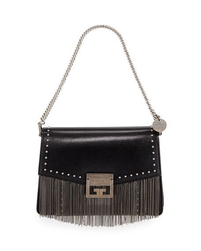 Shop Givenchy Gv3 Small Fringed Leather Crossbody Bag In Black