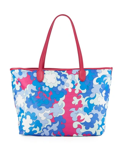 Shop Emilio Pucci Printed Fabric Beach Tote Bag In Blue/pink