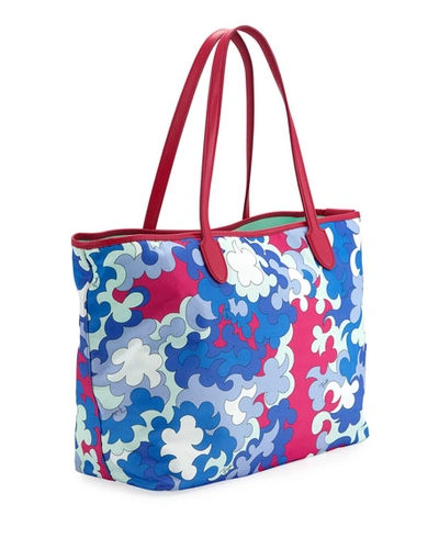 Shop Emilio Pucci Printed Fabric Beach Tote Bag In Blue/pink
