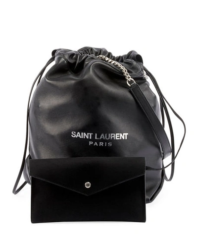 Shop Saint Laurent Teddy Drawstring Bucket Bag In Black