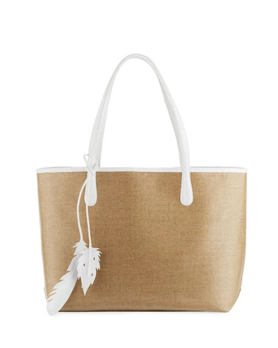 Shop Nancy Gonzalez Erica Medium Linen Leaf Tote Bag In White