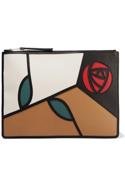 Shop Loewe Roses Patchwork Leather Pouch In Brown
