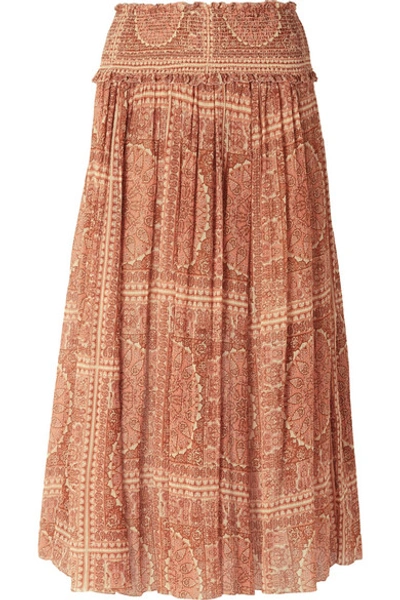 Shop Zimmermann Primrose Printed Cotton And Silk-blend Plissé Skirt In Antique Rose