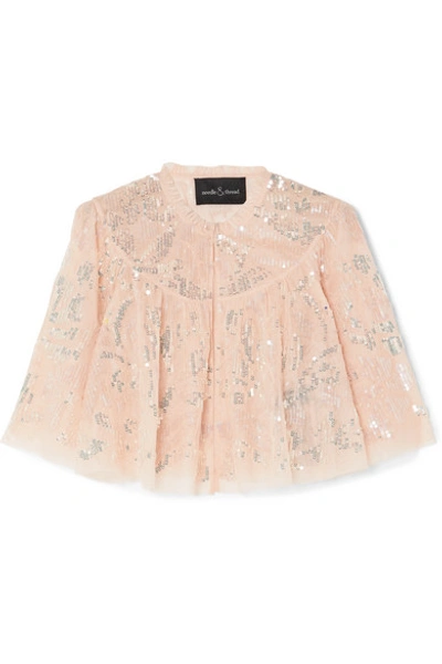 Shop Needle & Thread Cropped Sequined Tulle Jacket In Baby Pink