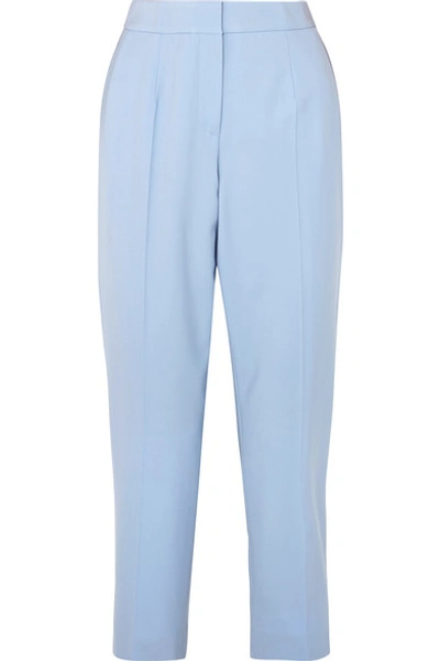 Shop Oscar De La Renta Cropped Wool-blend Twill Slim-leg Pants In Blue