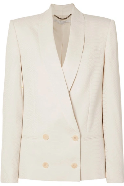 Shop Stella Mccartney Double-breasted Croc-effect Satin-jacquard Blazer In Ivory