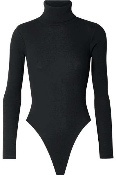 Shop Re/done Ribbed Stretch-cotton Jersey Turtleneck Thong Bodysuit In Black