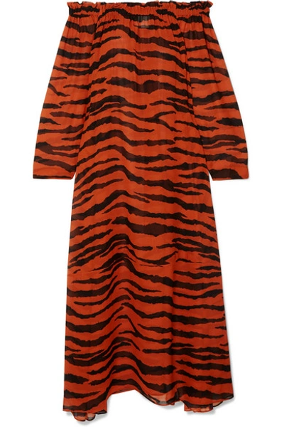 Shop On The Island By Marios Schwab St Bart Off-the-shoulder Tiger-print Silk-georgette Maxi Dress In Zebra Print