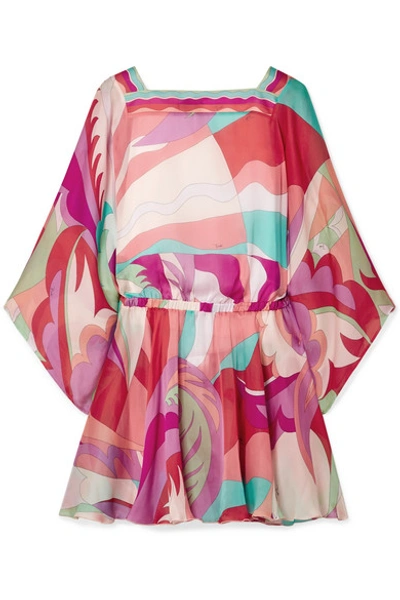 Shop Emilio Pucci Cutout Printed Silk Crepe De Chine Mini Dress In Fuchsia